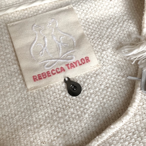 Rebecca Taylor Tweed Look Cotton Fray Fringe Raw Edge Leather Blazer Jacket Sz 6 - Picture 15 of 16